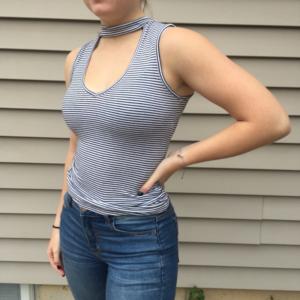 Striped tank with open chest